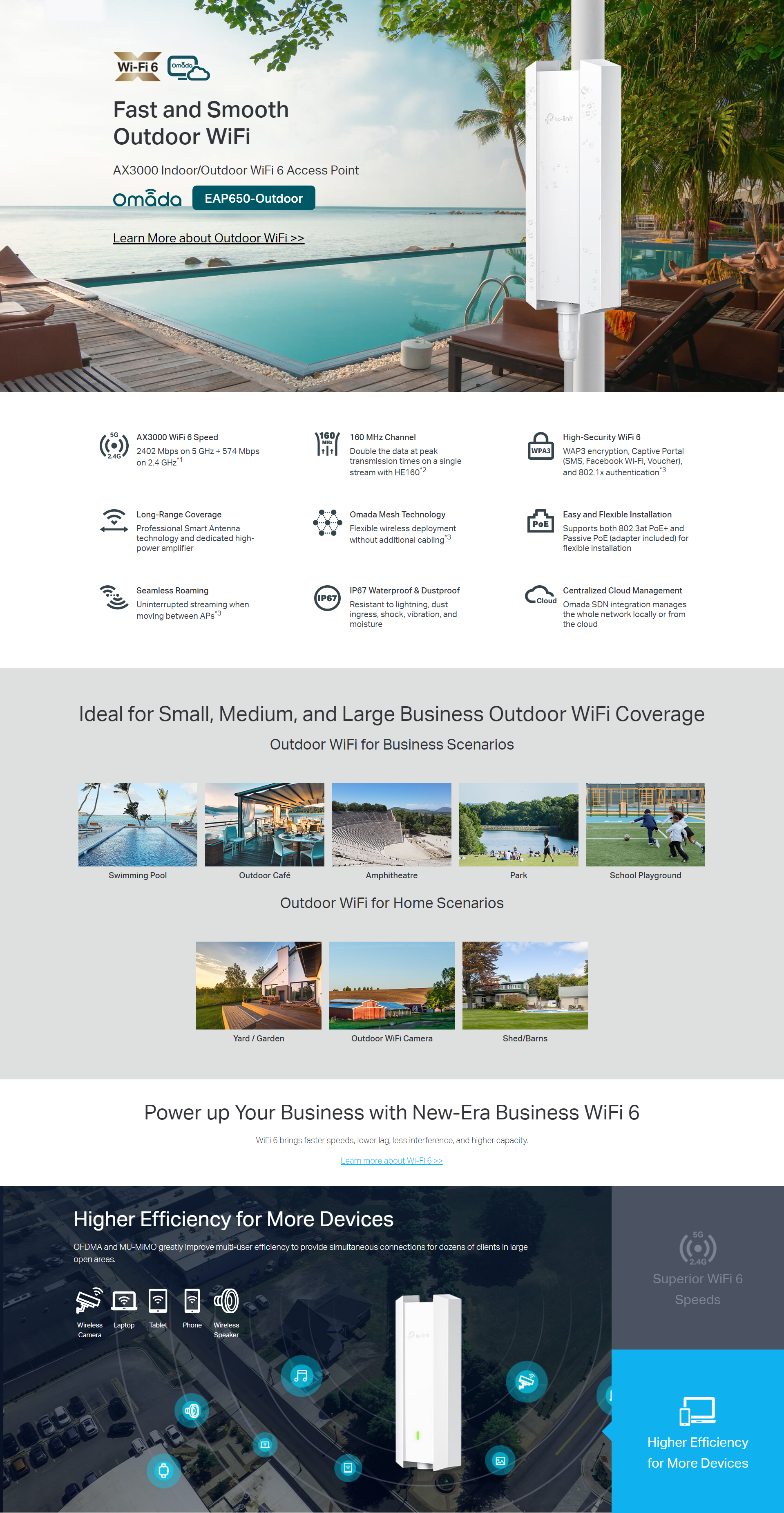 A large marketing image providing additional information about the product TP-Link EAP650-Outdoor - AX3000 Dual-Band Wi-Fi 6 Access Point - Additional alt info not provided